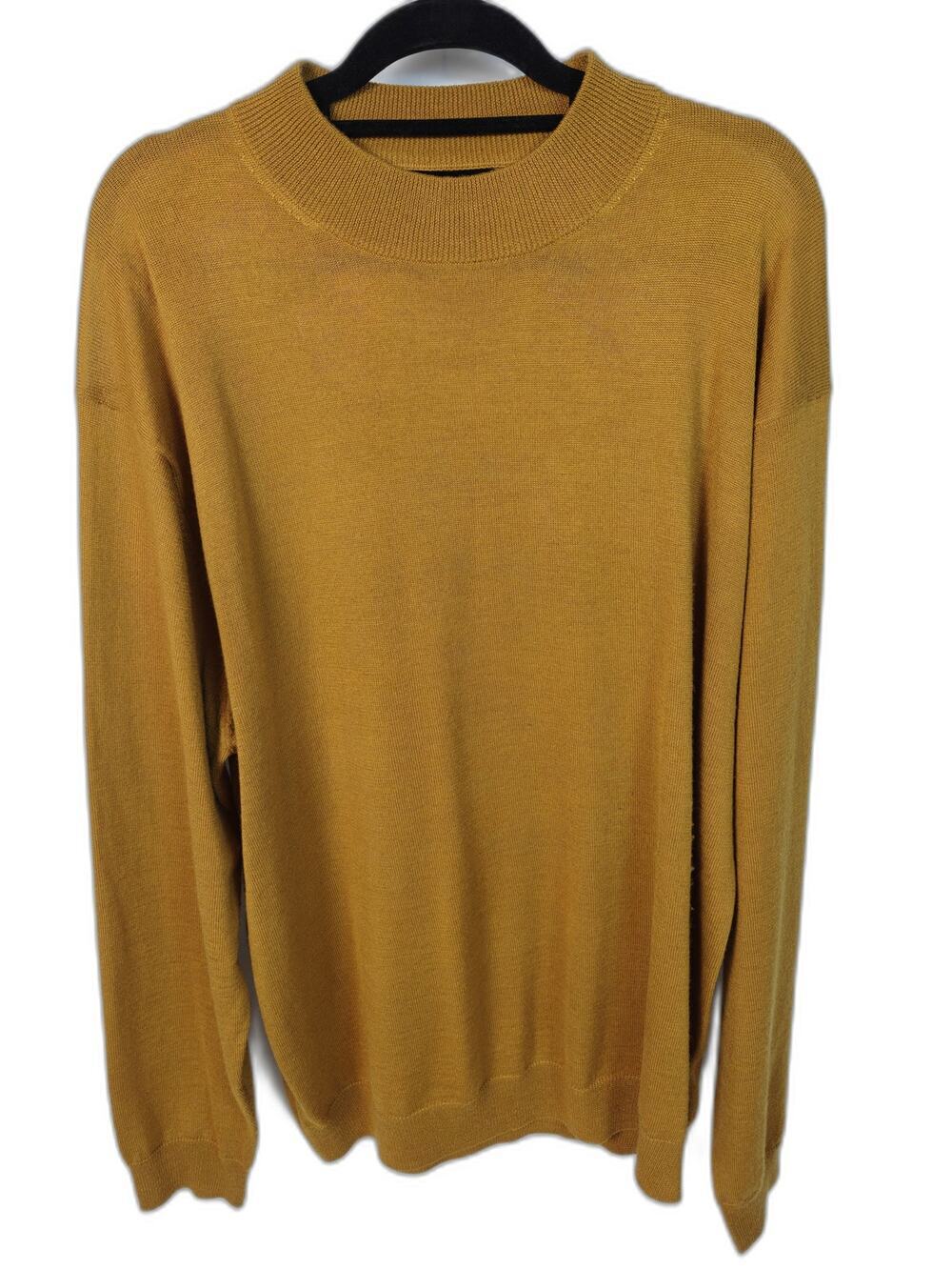 Linea Uomo Men's XXL Mustard Wool Blend Sweater Mock Neck Long Sleeve 50% Wool